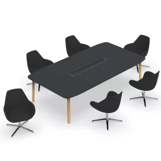 KARL CONFERENCE│Table de réunion - 10-12 personnes - 280x150 - avec trappe │Bois noir / Chêne massif