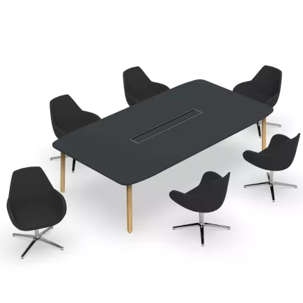 KARL CONFERENCE│Table de réunion - 10-12 personnes - 280x150 - avec trappe │Bois noir / Chêne massif