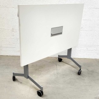 EUREKA│Table abattante 120x70 plateau blanc pieds gris aluminium avec trappe