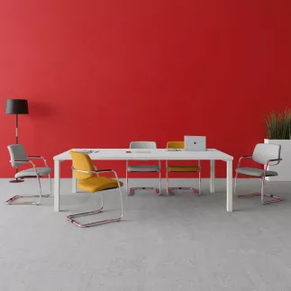 ISABEL│Lot de 2 Fauteuils visiteurs en tissu dossier bas│Pieds luge - structure grise
