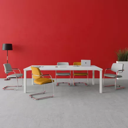 ISABEL│Lot de 2 Fauteuils visiteurs en tissu dossier bas│Pieds luge - structure grise