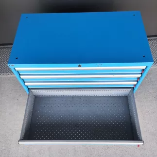 LISTA │Meuble industriel 4 tiroirs - Bleu industriel / Gris Alu