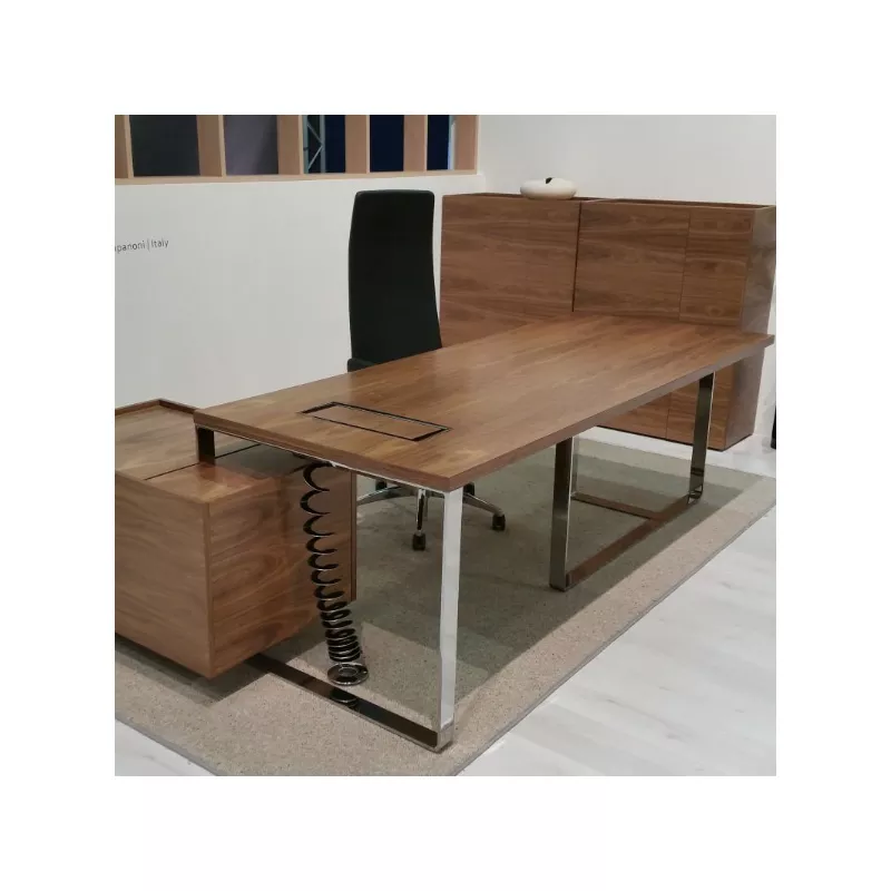 NARBUTAS Plana│ Bureau direction avec caisson amovible│Dark Walnut  / Chromé