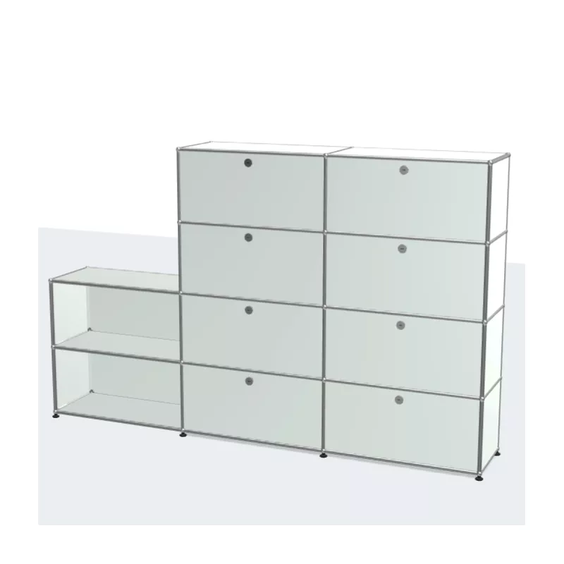 USM HALLER│Etagère 10 cases 2L x 4H à clapets + 2 cases ouvertes│Gris clair/Chromé