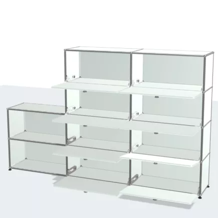 USM HALLER│Etagère 10 cases 2L x 4H à clapets + 2 cases ouvertes│Gris clair/Chromé