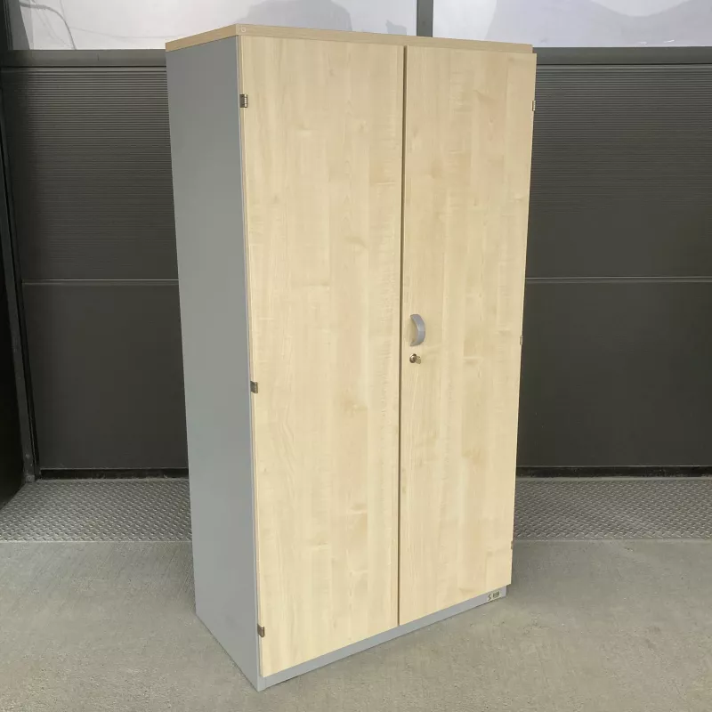 LO LISTA│Armoire portes battantes│L 80 x H 150 cm│Chêne clair/Gris alu