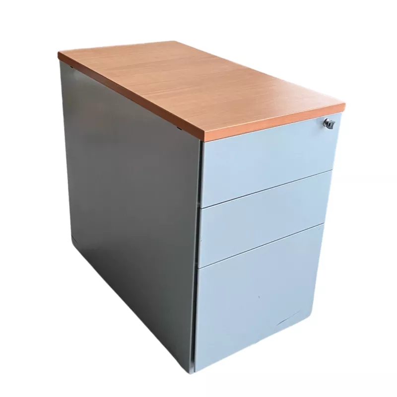 EOL│Caisson hauteur bureau │3 Tiroirs - 664│Profondeur 80 cm│Hêtre saumoné/Gris alu