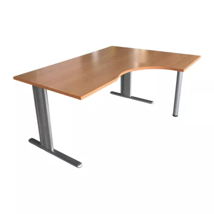 DEFI+│Bureau compact 90° L 160x80 cm - retour à droite 60 cm- pied fixe - Hêtre saumoné / Gris Alu