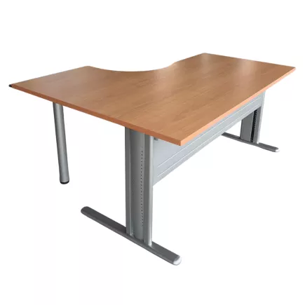 DEFI+│Bureau compact 90° L 160x80 cm - retour à droite 60 cm- pied fixe - Hêtre saumoné / Gris Alu