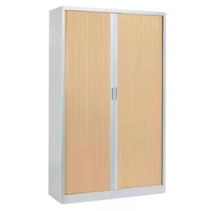 ARIV│Armoire rideau L 120 x H 198 cm│Gris alu / Chêne clair