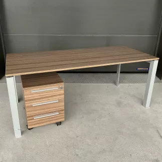 STUL│Pack Bureau + Caisson 3 tiroirs│Walnut/Gris Alu