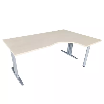 IDOL│Bureau compact 90° L 180 x p 80 cm - retour droite 60 cm - pied fixe - Erable blanc / Gris Alu