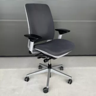 STEELCASE│Modèle AMIA - Siège de travail ergonomique avec accoudoirs│Gris anthracite / Gris alu