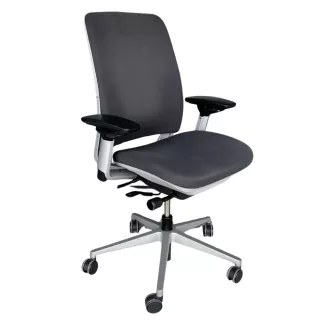 STEELCASE│Modèle AMIA - Siège de travail ergonomique avec accoudoirs│Gris anthracite / Gris alu