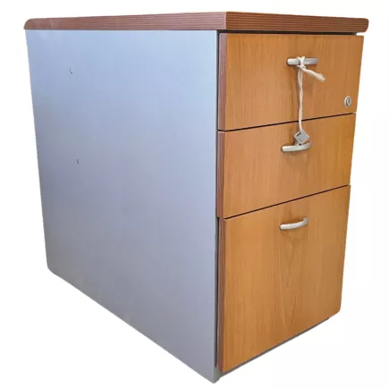 REFERENCIA│Caisson Hauteur bureau - 3 tiroirs│Profondeur 80 cm│Gris alu / Poirier