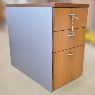 REFERENCIA│Caisson Hauteur bureau - 3 tiroirs│Profondeur 80 cm│Gris alu / Poirier