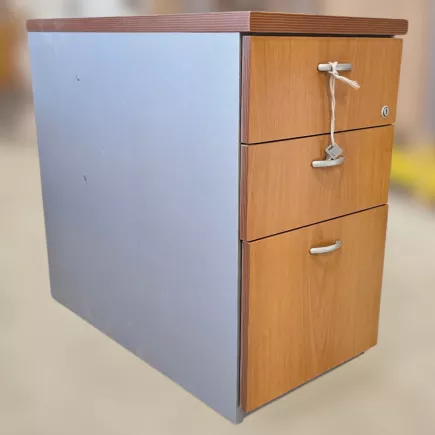 REFERENCIA│Caisson Hauteur bureau - 3 tiroirs│Profondeur 80 cm│Gris alu / Poirier