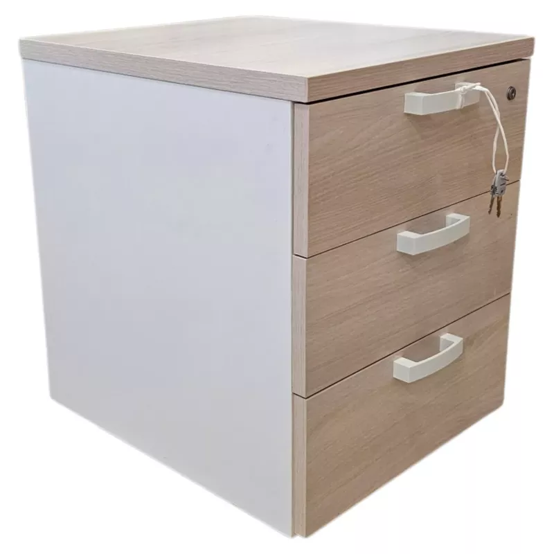 MOBEL LINEA│Caisson sous bureau│3 tiroirs 666│Profondeur 55 cm│Acacias clair/Gris aluminium