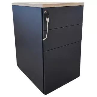 EOL│Caisson hauteur bureau - 3 Tiroirs│Profondeur 60│Gris anthracite/Chêne Brunswick