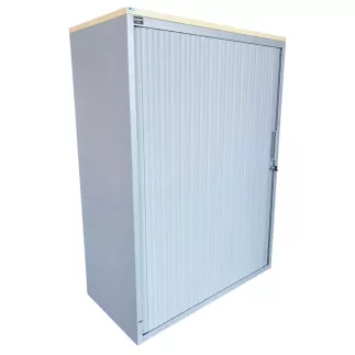 LO LISTA│Armoire rideau L 80 x H 110 cm│Gris Alu/Erable blanc