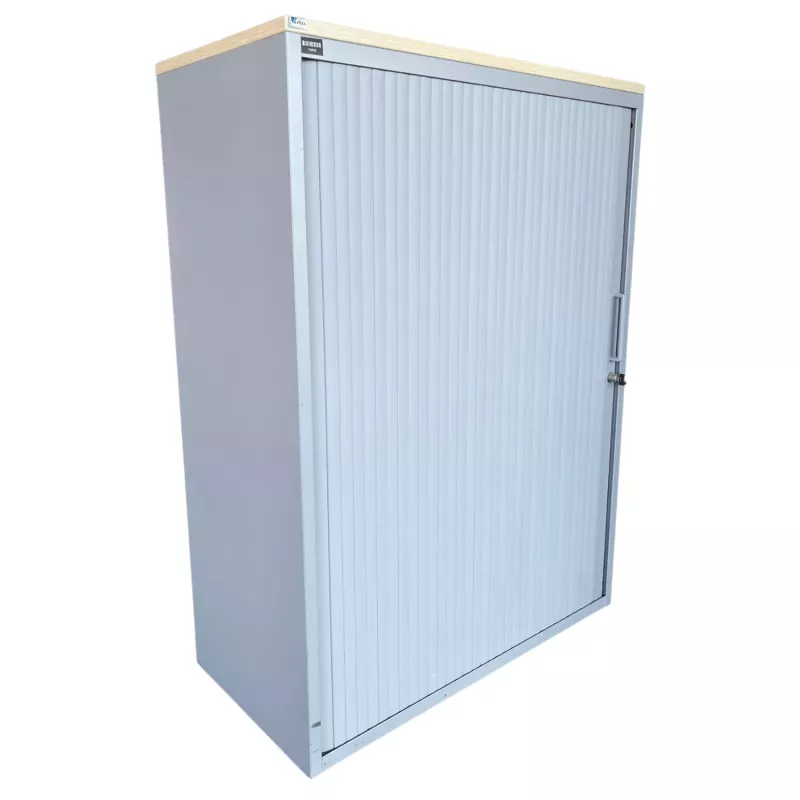 LO LISTA│Armoire rideau L 80 x H 110 cm│Gris Alu/Erable blanc LO LISTA│Armoire rideau L 80 x H 110 cm│Gris Alu/Erable blanc