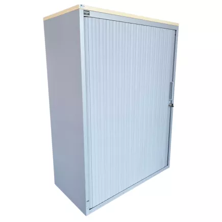 LO LISTA│Armoire rideau L 80 x H 110 cm│Gris Alu/Erable blanc