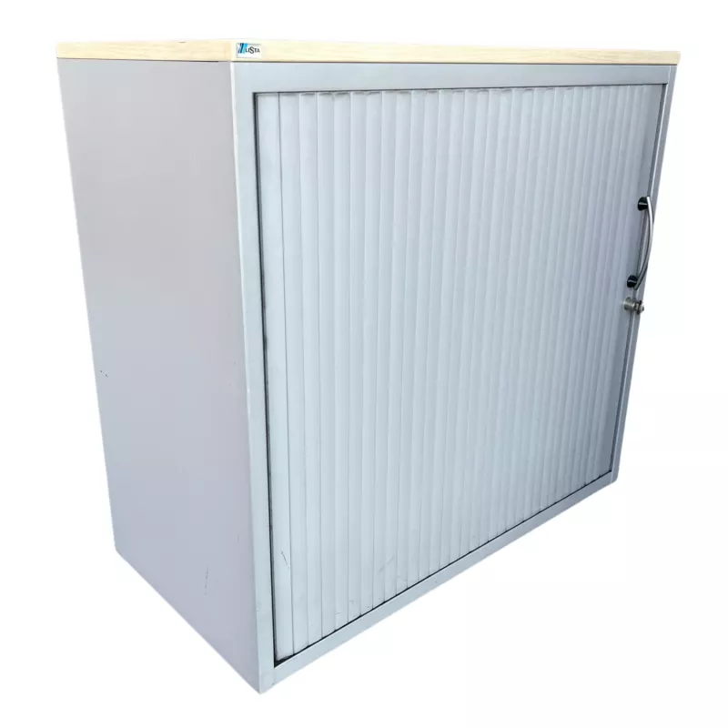 LO LISTA│Armoire rideau L 80 x H 75 cm│Gris Alu/Erable blanc LO LISTA│Armoire rideau L 80 x H 75 cm│Gris Alu/Erable blanc