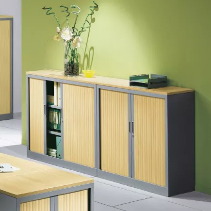 ARIV│Armoire rideau bicolore L 100-120 x H 105 cm│Acier/Décor bois - 4 coloris à choix
