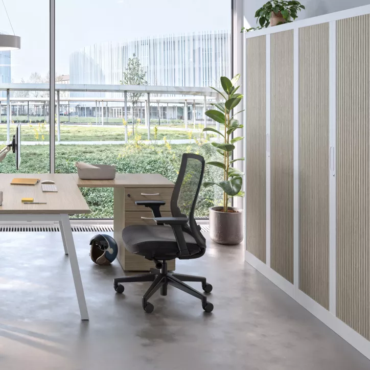 CLASSIF│Armoires à rideau bicolore L100-120 x H 198 cm│3 couleurs d'acier/ 5 décor bois