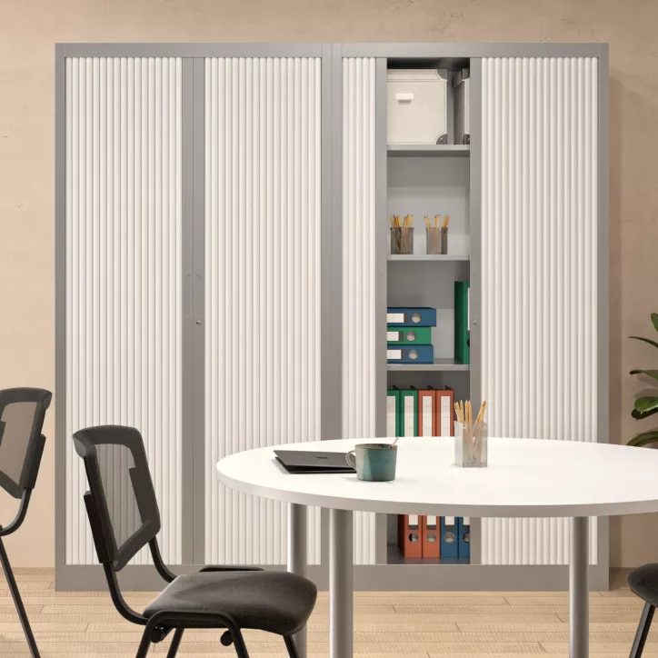 CLASSIF│Armoires à rideau bicolore L100-120 x H 198 cm│3 couleurs d'acier/ 5 décor bois