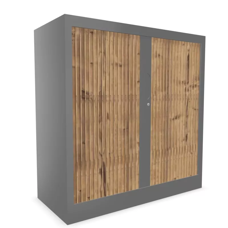 CLASSIF│Armoires à rideau bicolore L100-120 x H 102 cm│3 couleurs d'acier/ 5 décor bois