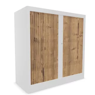 CLASSIF│Armoires à rideau bicolore L100-120 x H 102 cm│3 couleurs d'acier/ 5 décor bois