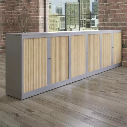 CLASSIF│Armoires à rideau bicolore L100-120 x H 102 cm│3 couleurs d'acier/ 5 décor bois