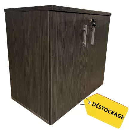 HARMO│Armoire Hauteur de bureau L 80 x p 46 x H 72 cm - Portes battantes│Ebène Ash /Gris alu