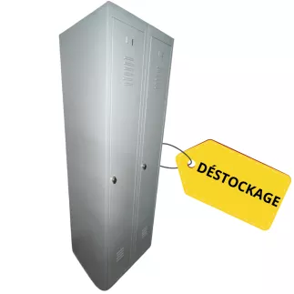 EOL│Vestiaire L 60 x p 50 x H 180 cm - 2 casiers - Industrie Propre │Gris clair