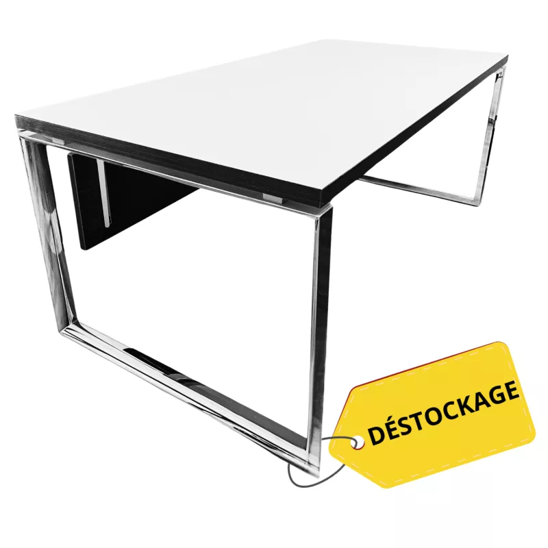 SILVER│Bureau Direction droit L 180 x p 90 - avec voile de fond│Blanc / Ebène Ash / Chromé SILVER│Bureau Direction droit L 180 x p 90 - avec voile de fond│Blanc / Ebène Ash / Chromé