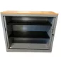 CLASSIF│Armoire rideau L 120 x H 100 cm avec top de finition│Gris aluminium / Hêtre CLASSIF│Armoire rideau L 120 x H 100 cm avec top de finition│Gris aluminium / Hêtre