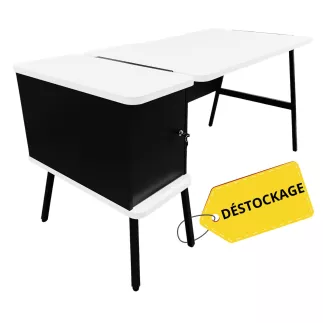 ALTO│Bureau avec extension caisson et voile de fond│Blanc / Noir