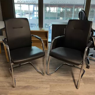 VISIT│Lot de 2 Fauteuil visiteur Cuir haut dossier│Noir/Chromé