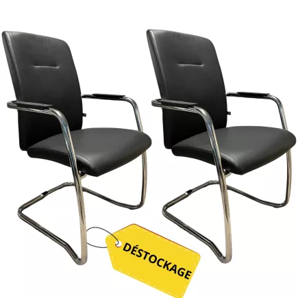 VISIT│Lot de 2 Fauteuil visiteur Cuir haut dossier│Noir/Chromé