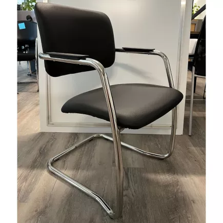 VISIT│Fauteuil visiteur Bas dossier Cuir│Noir/Chromé