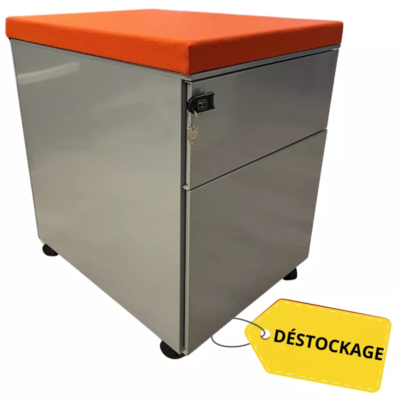 HARMONY│Caisson 64 sous bureau 2 Tiroirs avec top tissu│Gris alu/Noir