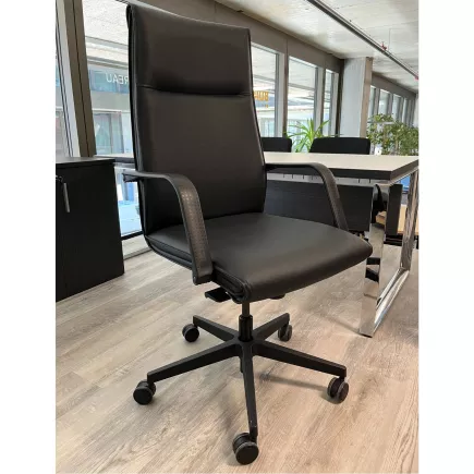 ROMA│Fauteuil direction│Accoudoirs fixes│Cuir noir