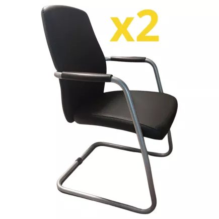 PASSEPARTOUT│Lot de 2 sièges d'accueil similicuir│Noir/gris alu