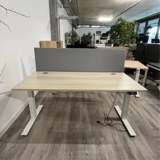 FLEX UP│Bureau électrique L 160 x p 70 cm x H réglable avec cloison│Acacias / Blanc