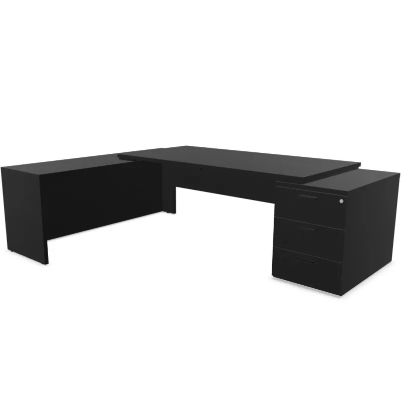 KARA│Bureau de direction avec retour et caisson porteur│4 décors bois à choix