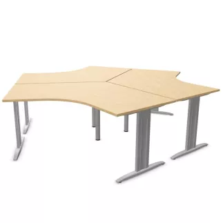 Idol│Lot de 3 Bureaux compacts 120° symétriques L 120x120 cm - retour droite 60 cm- pied fixe│Chêne clair / Gris alu