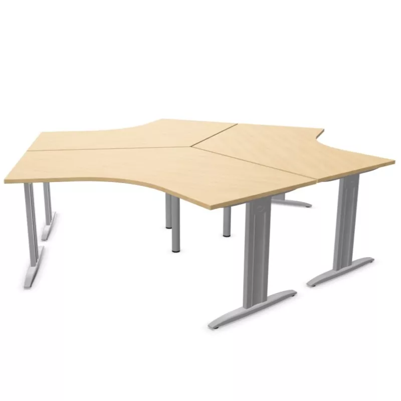 Idol│Lot de 3 Bureaux compacts 120° symétriques L 120x120 cm - retour droite 60 cm- pied fixe│Chêne clair / Gris alu Idol│Lot de 3 Bureaux compacts 120° symétriques L 120x120 cm - retour droite 60 cm- pied fixe│Chêne clair / Gris alu