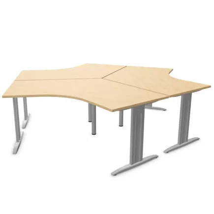 Idol│Lot de 3 Bureaux compacts 120° symétriques L 120x120 cm - retour droite 60 cm- pied fixe│Chêne clair / Gris alu