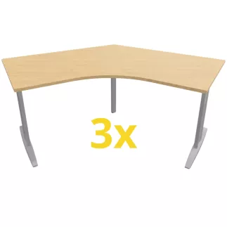 Idol│Lot de 3 Bureaux compacts 120° symétriques L 120x120 cm - retour droite 60 cm- pied fixe│Chêne clair / Gris alu